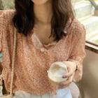 Flower Print Long-sleeve Top As Shown In Figure - One Size