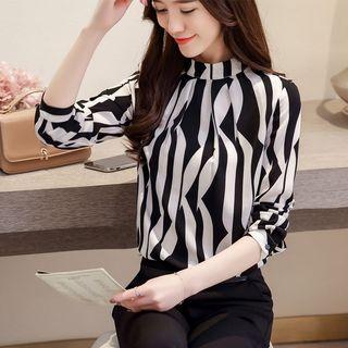 Print Mock-neck Blouse