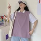 Elbow-sleeve Color-block Polo Shirt
