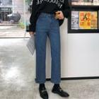 Plain Cropped Straight-leg Jeans