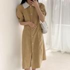 Elbow-sleeve Button Dress Yellow - One Size