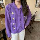 Floral Embroidered Collar Knit Cardigan