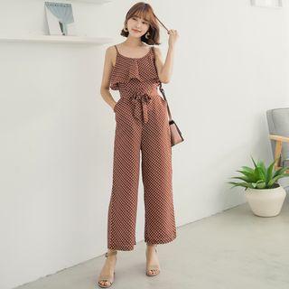 Spaghetti Strap Dotted Wide Leg Jumpsuit