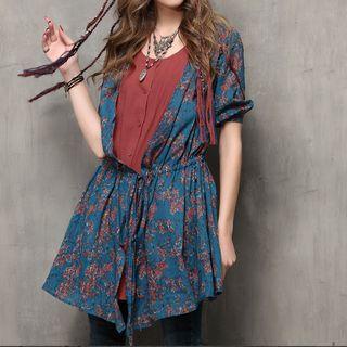 Floral Print Mock Two-piece Long Blouse