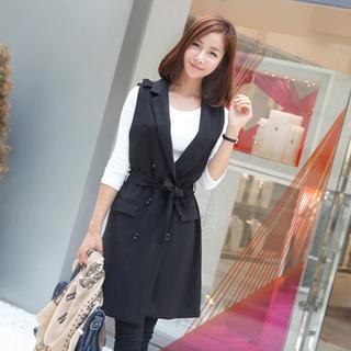 Double-breasted Tie-waist Long Vest