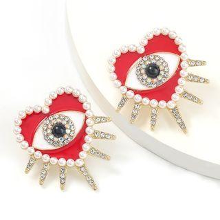 Rhinestone Heart Eye Stud Earring 1 Pair - Blue - One Size