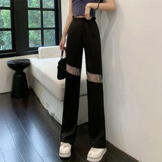 High Waist Lace Panel Wide Leg Pants