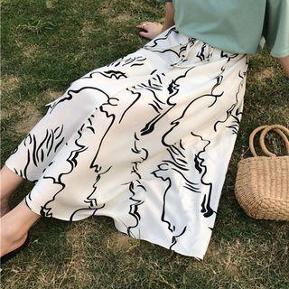 High-waist Printed Midi A-line Skirt