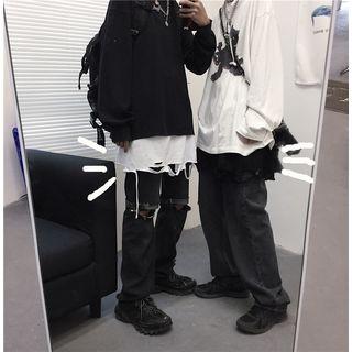 Frayed Mock Two-piece Long-sleeve T-shirt