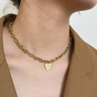 Heart Pendant Stainless Steel Choker E579 - Gold - One Size
