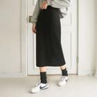 Slit-back Rib-knit Long Skirt