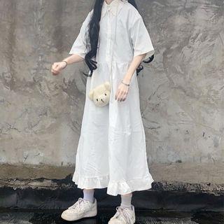 Plain Ruffle Oversize A-line Dress