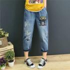 Bear Embroidered Cropped Jeans