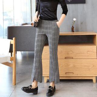 Plaid Cropped Boot-cut Pants