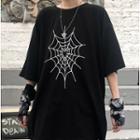 Spider Web Print Elbow-sleeve T-shirt