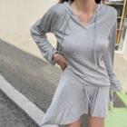Set: Ribbed Hoodie+ Inset Shorts Miniskirt