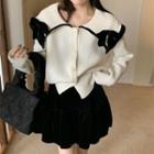 Bow Collared Cardigan / Mini A-line Skirt