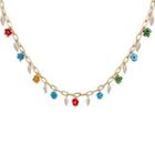 Flower Faux Pearl Alloy Necklace 1pc - Gold & Blue & White - One Size