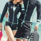 Couple Matching Two-tone Tankini / Rashguard Jacket / Swim Shorts / Set