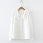 Long-sleeve Layered Collar Plain Blouse