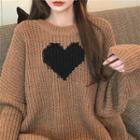 Heart Print Loose-fit Sweater As Figure - One Size