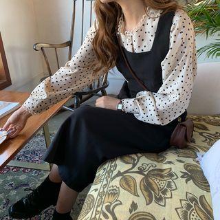 Polka Dot Shirt / Midi A-line Pinafore Dress
