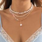 Set Of 3: Faux Pearl Pendant Alloy Necklace / Faux Pearl Choker (various Designs) 3328 - Set Of 3 - Gold - One Size