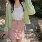 Plain Tank Top / High Waist Plain Skirt / Plain Cropped Cardigan