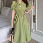 Collared Buttoned Short-sleeve A-line Dress