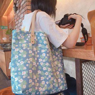 Floral Print Tote Bag With Faux Leather Handle