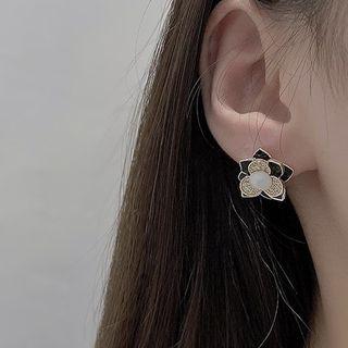 Flower Rhinestone Glaze Alloy Earring 1 Pair - Gold & Black - One Size