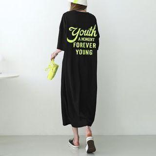 Letter-print Boxy Long T-shirt Dress