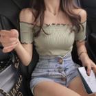 Off-shoulder Contrast Trim Knit Top