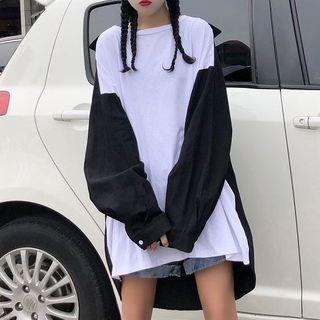 Mock-two Piece Letter Printed Color Block T-shirt
