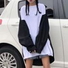 Mock-two Piece Letter Printed Color Block T-shirt