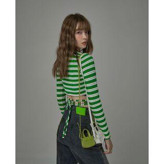 [no One Else] Strappy Stripe Crop Top Green - One Size