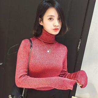 Glitter Turtleneck Long-sleeve Knit Top