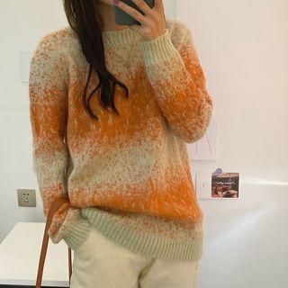 Patterned Knit Sweater Tangerine - One Size