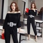 Long-sleeve Off-shoulder Cropped Jumpsuit