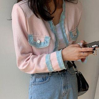 Fringe-piped Cropped Tweed Jacket One Size