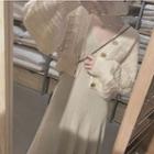 Set: Cropped Pointelle Cardigan + Sleeveless Knit Midi A-line Dress