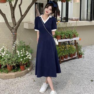 Short-sleeve V-neck A-line Polo Dress (various Designs)