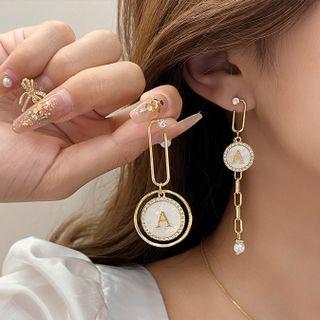 Asymmetrical Rhinestone Lettering Drop Earring 1 Pair - Earring - Asymmetrical - Silver Pin - Gold & White - One Size