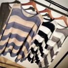 Color-block Stripe Sheer Knit Top