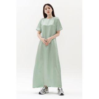 Tie-waist Maxi Satin Dress Mint Green - One Size