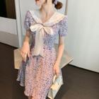 Short-sleeve Floral Print Sailor Collar A-line Mini Dress
