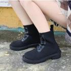 Knit Lace-up Low Heel Short Boots