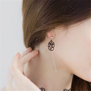 925 Sterling Silver Rose Dangle Earring White Gold - One Size