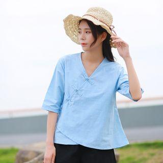 Elbow-sleeve Chinese Knot Button Top