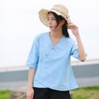 Elbow-sleeve Chinese Knot Button Top